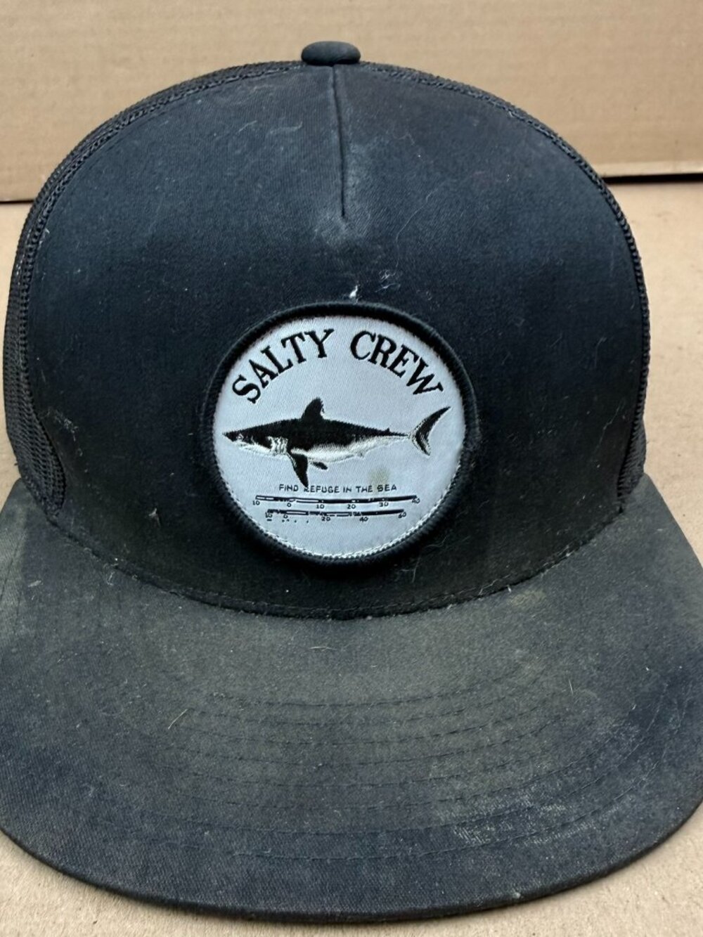 Salty Crew Trucker Hat Cap Black Shark Logo DAMAGE